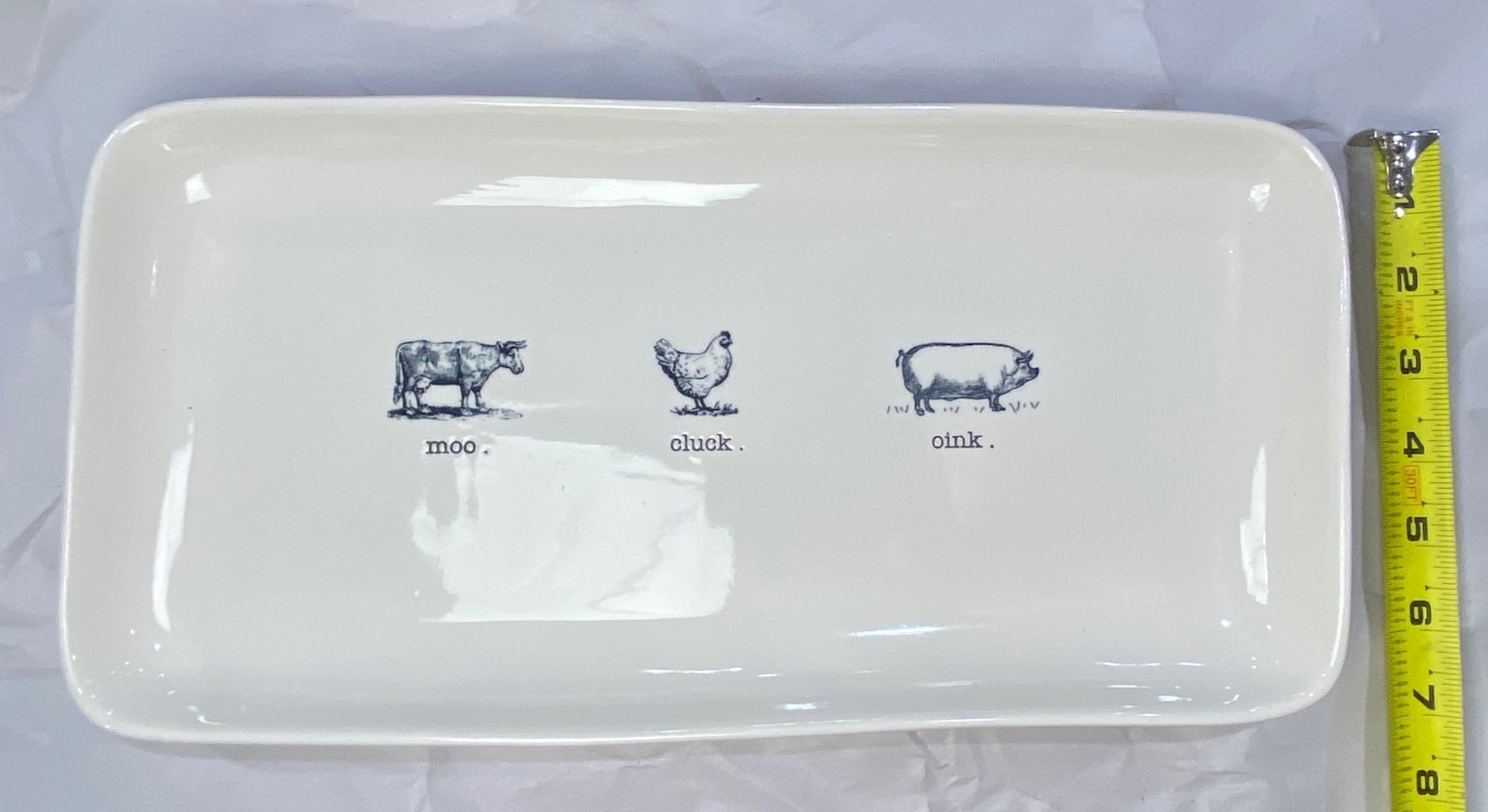 Rae Dunn Artisan Collection Moo Cluck Oink Farm Animal Rectangular Serving Tray