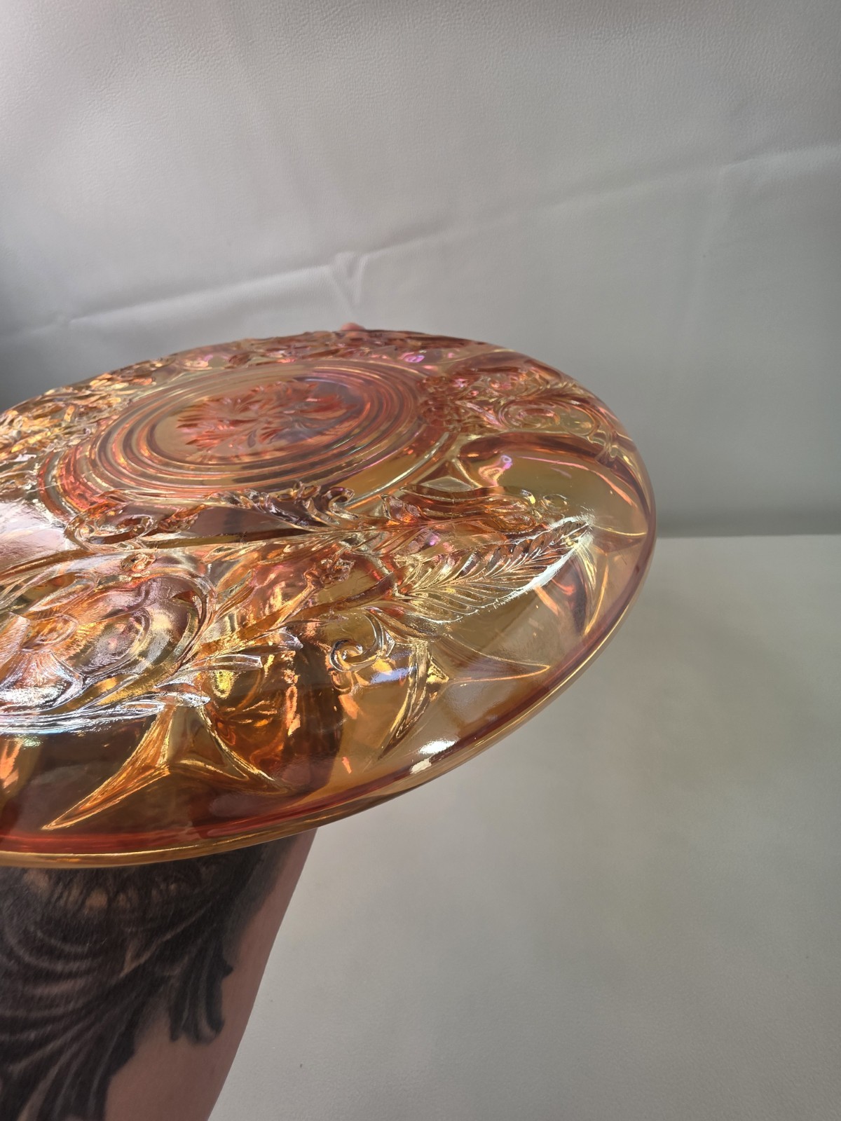 McKee Rock Crystal Marigold Carnival Glass Deviled Egg Plate 15 Well 11.5″