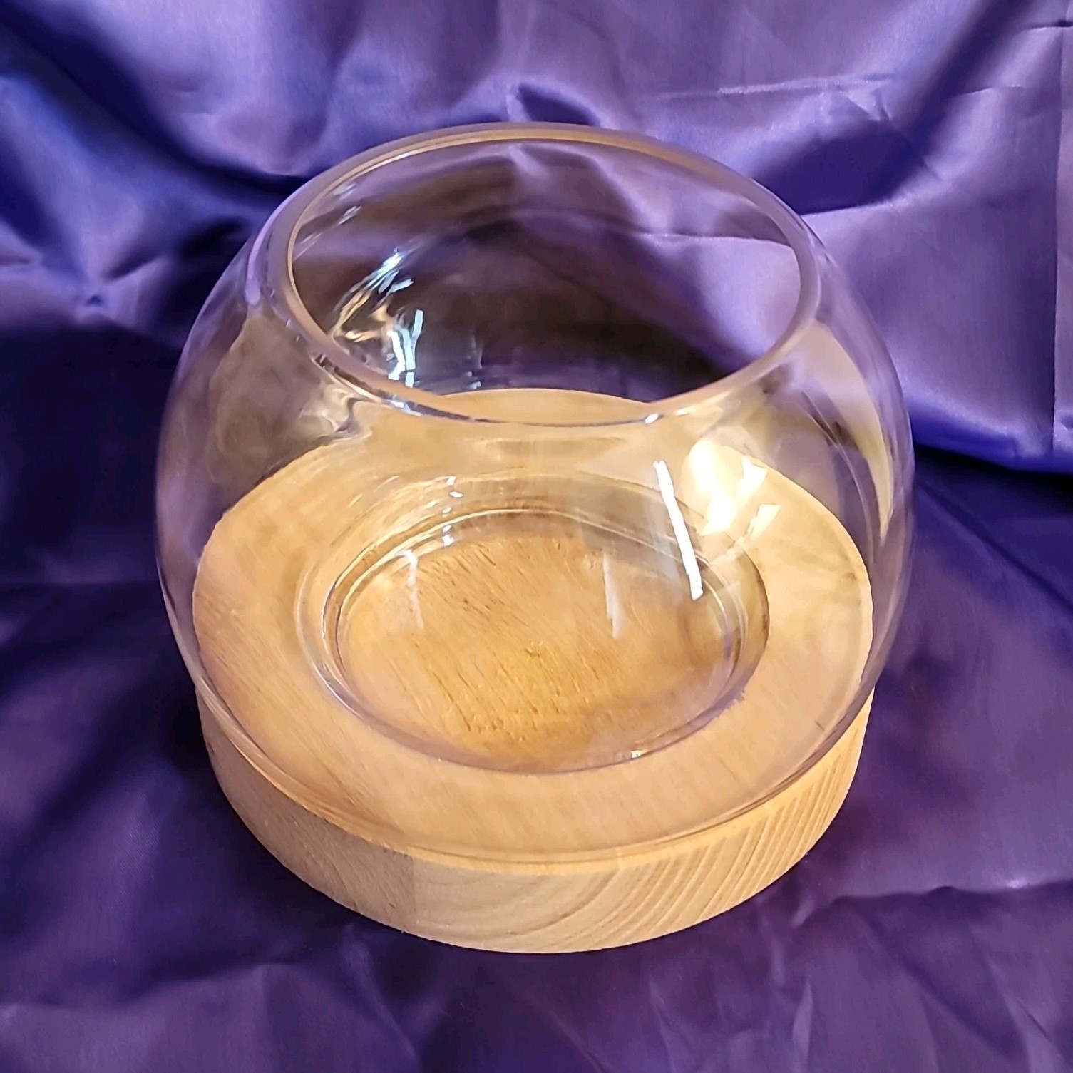 Round Glass Bowl with Wooden Base Stand, 8in x 5in. Buy 2+ free shipping