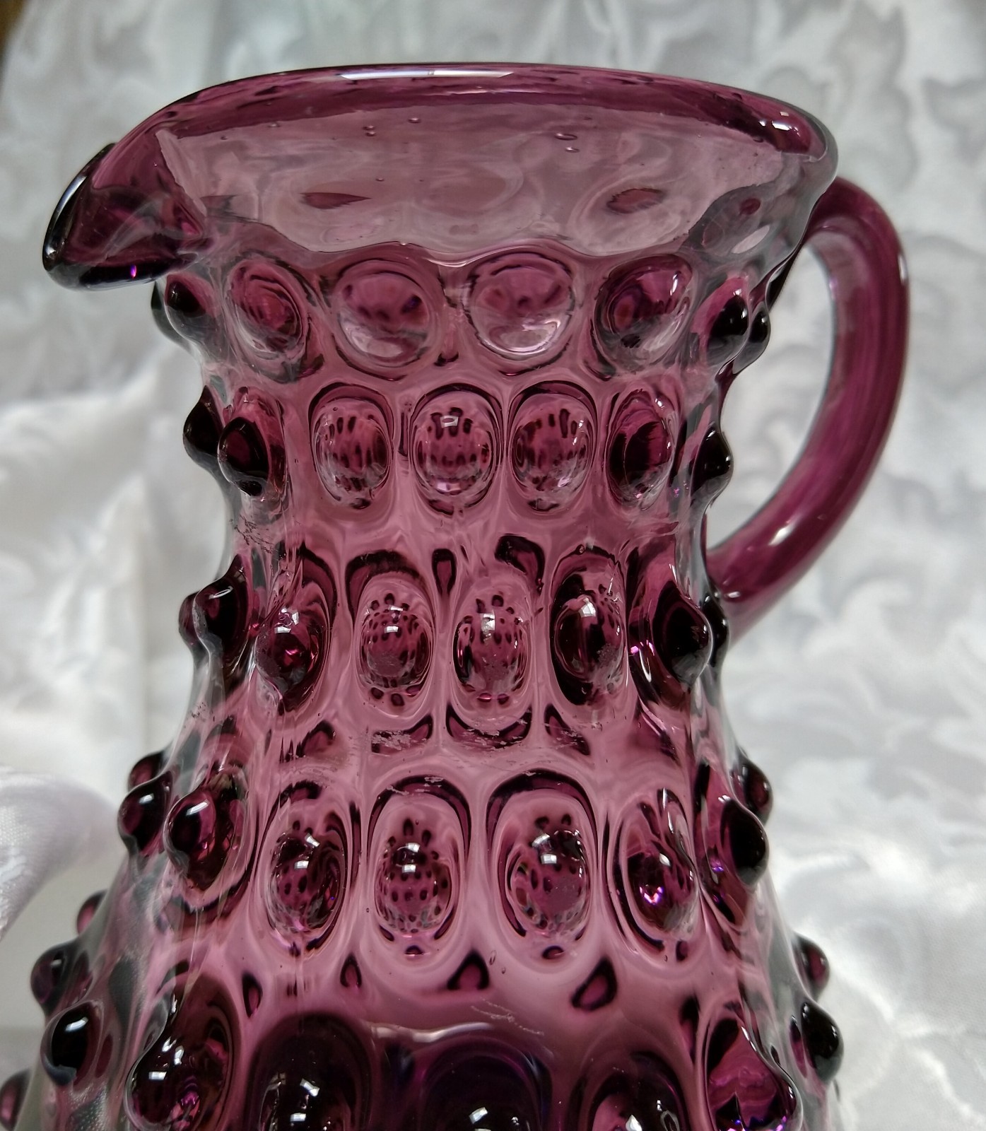 Vtg Small Hobnail Amethyst / Purple Glass Pitcher