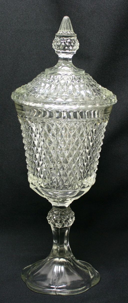 Vintage Indiana Glass Diamond Point Clear Apothecary Jar In Superb Condition