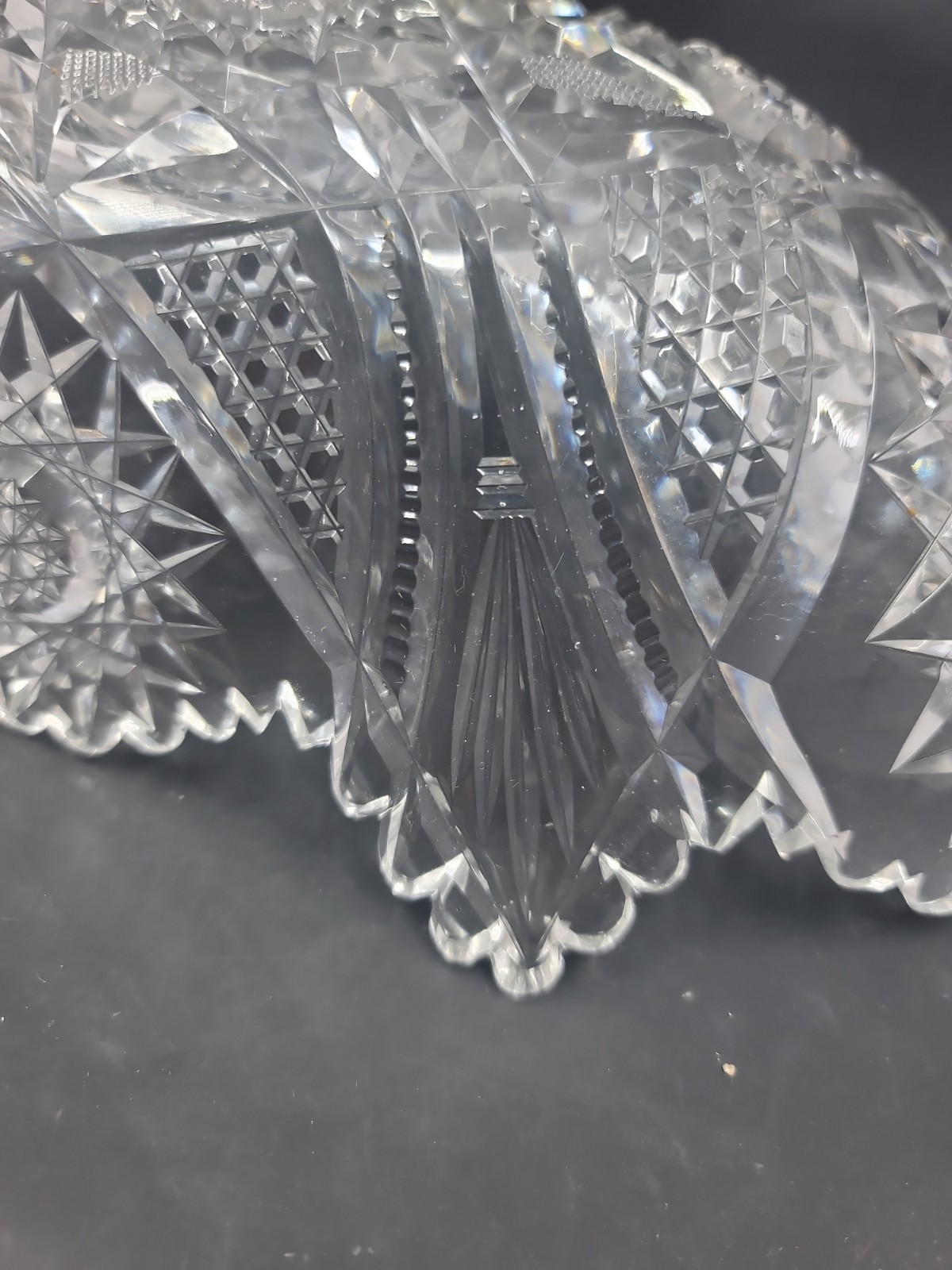 Antique American Brilliant Cut Glass Bowl Hobstar Sawtooth Crystal Centerpiece