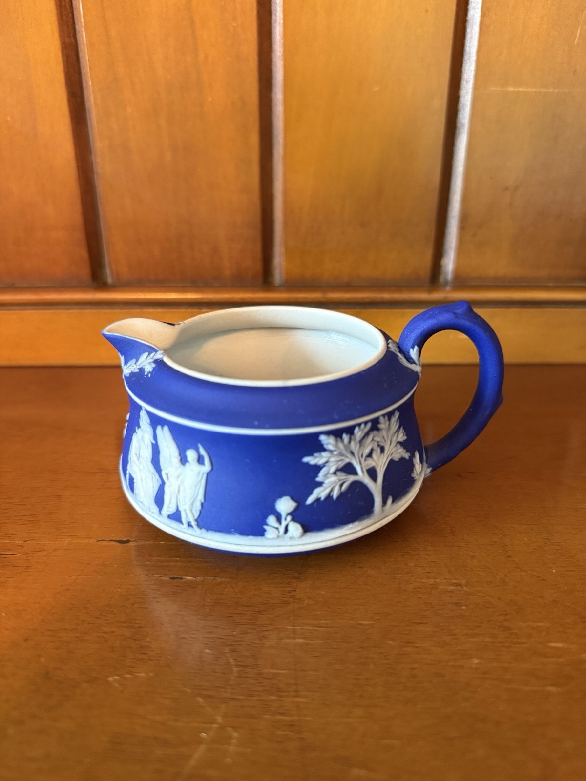 Wedgwood Jasperware Cobalt Blue Creamer 2 1/8″ Tall Made in England Circa 1900