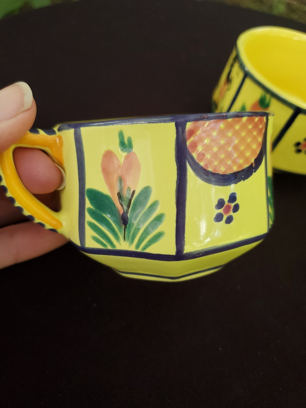 Vintage HB Quimper Soleil Yellow Cups Mugs- Set Of 4 France