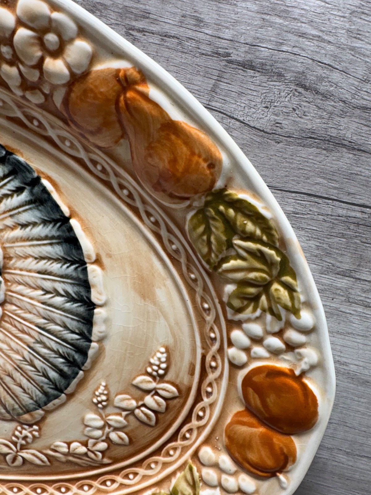 Vintage Sakakibara MCM Turkey Platter Oval Ceramic Embossed Hand Painted Japan