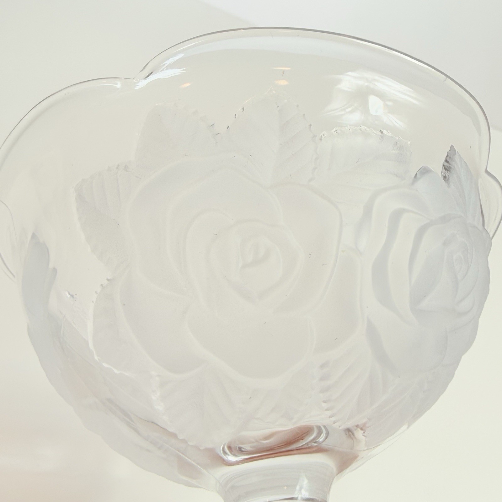 Vintage Clear Frosted Glass Rose Footed Pedestal Bowl Coquette Cottagecore