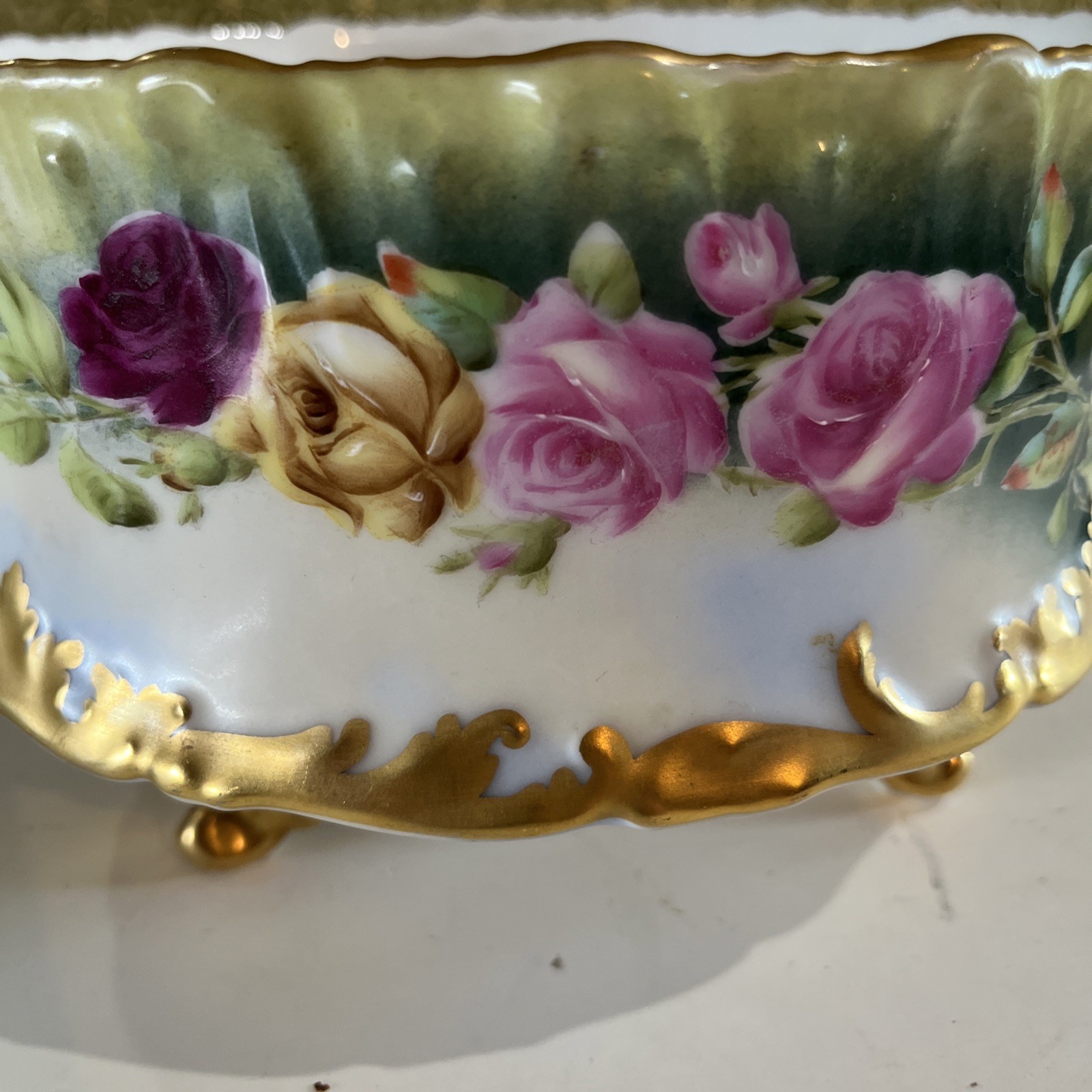 Antique Limoges Jardiniers Footed Gold Trim Bowl Made In Venice 1899