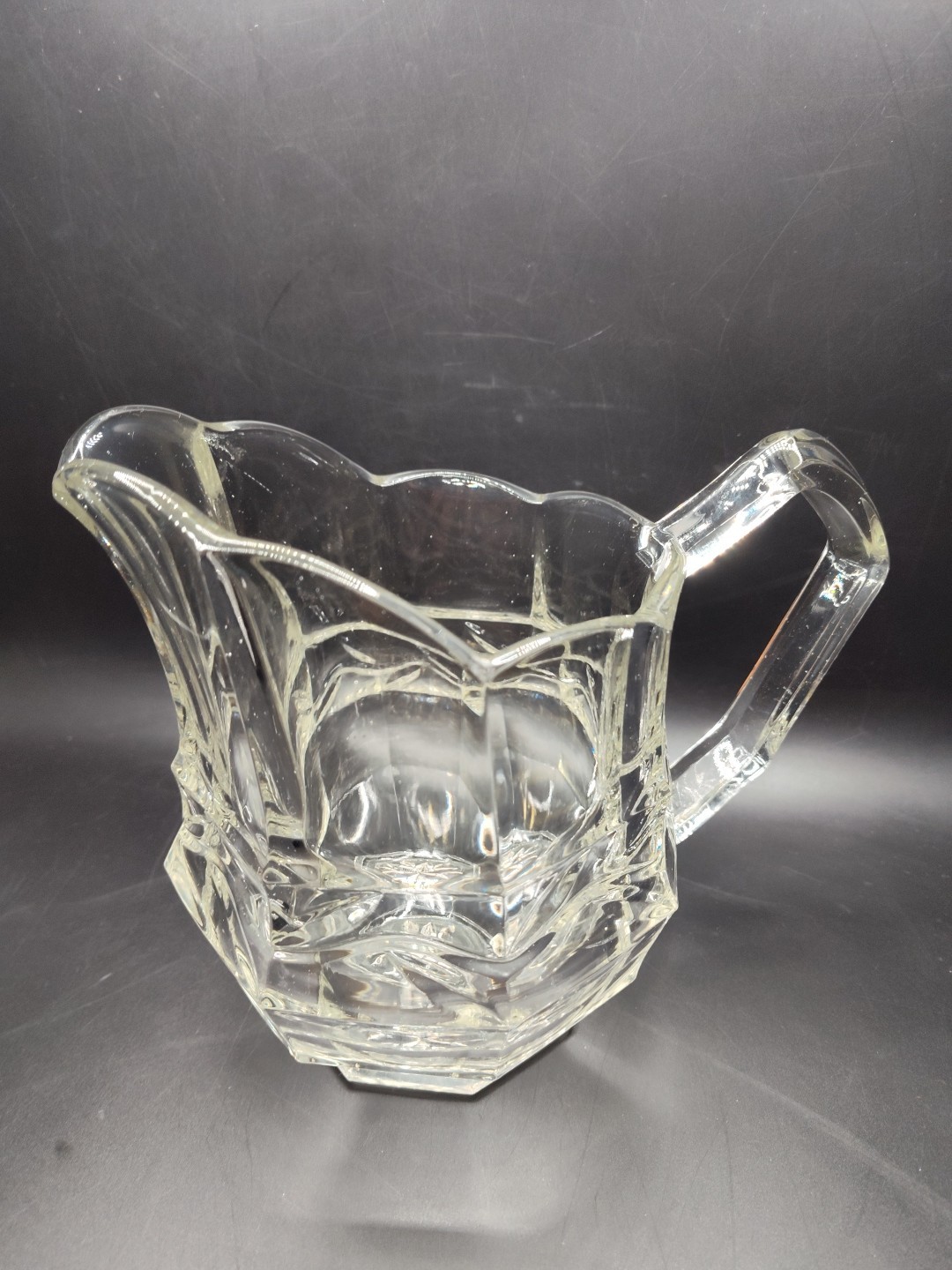 Vintage Heavy Paneled Clear Glass 7”H x 8″L x 5″W Pitcher Juice
