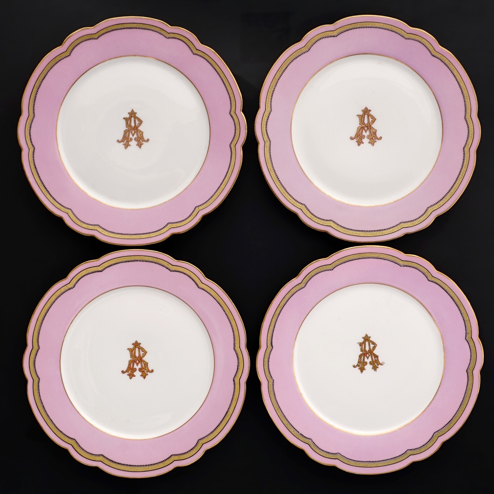 Antique French Old Paris Porcelain Pompadour Pink Dessert Service Plates Set