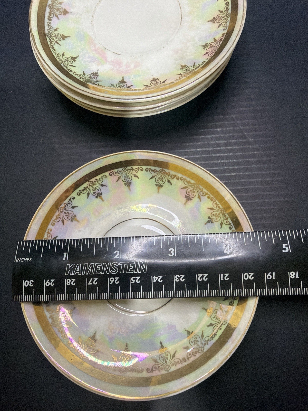 Vintage Bohemia Czech Lustreware Saucers Gold Trim Set Czechoslovakia