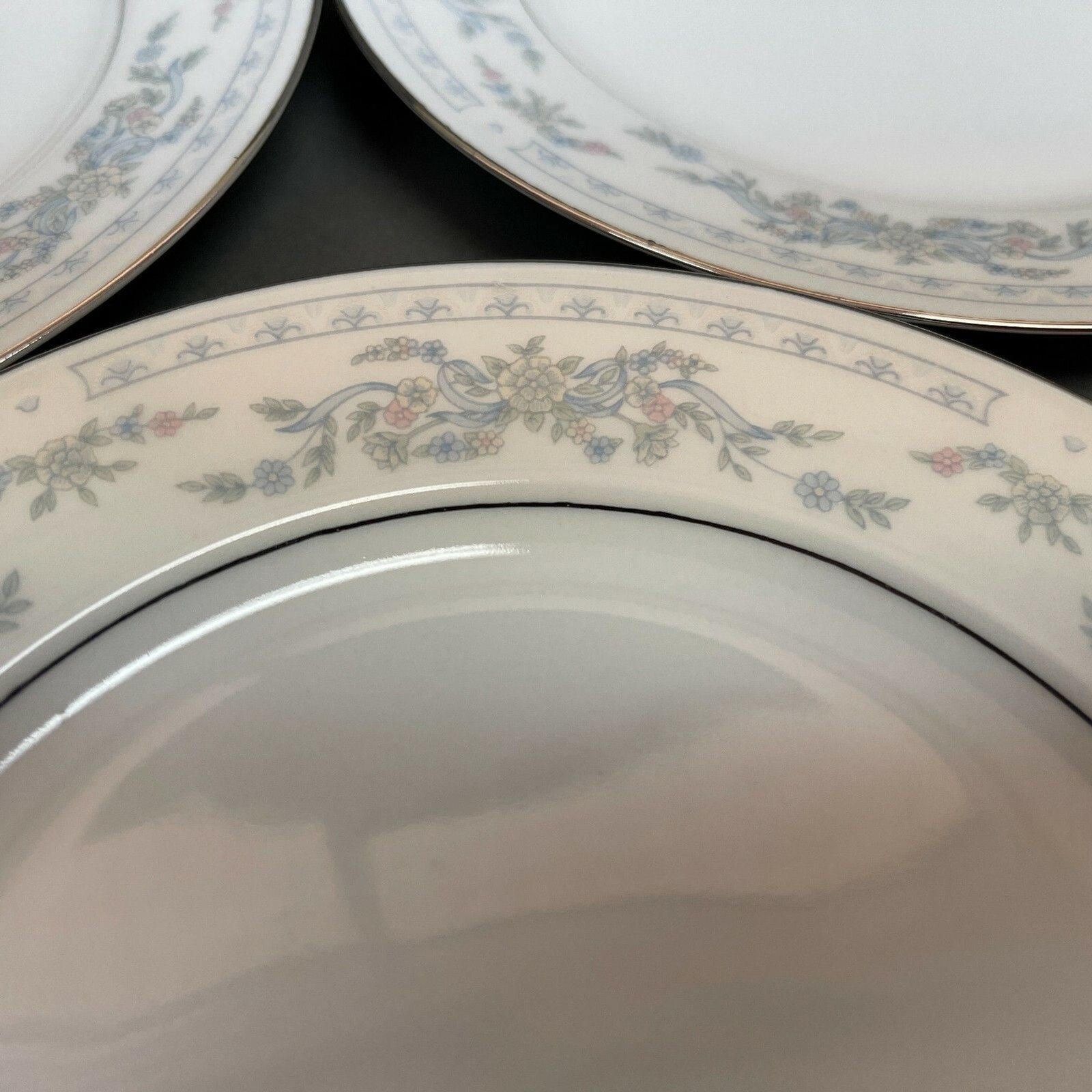 Somerset NL Excel Bread & Butter Floral White Blue Platinum Trim Lot of 3