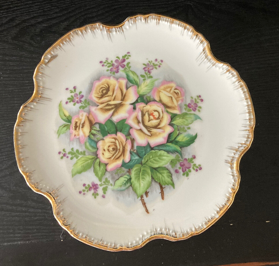 Vintage Lipper and Mann Creations Floral Rose Pedestal Plate JAPAN