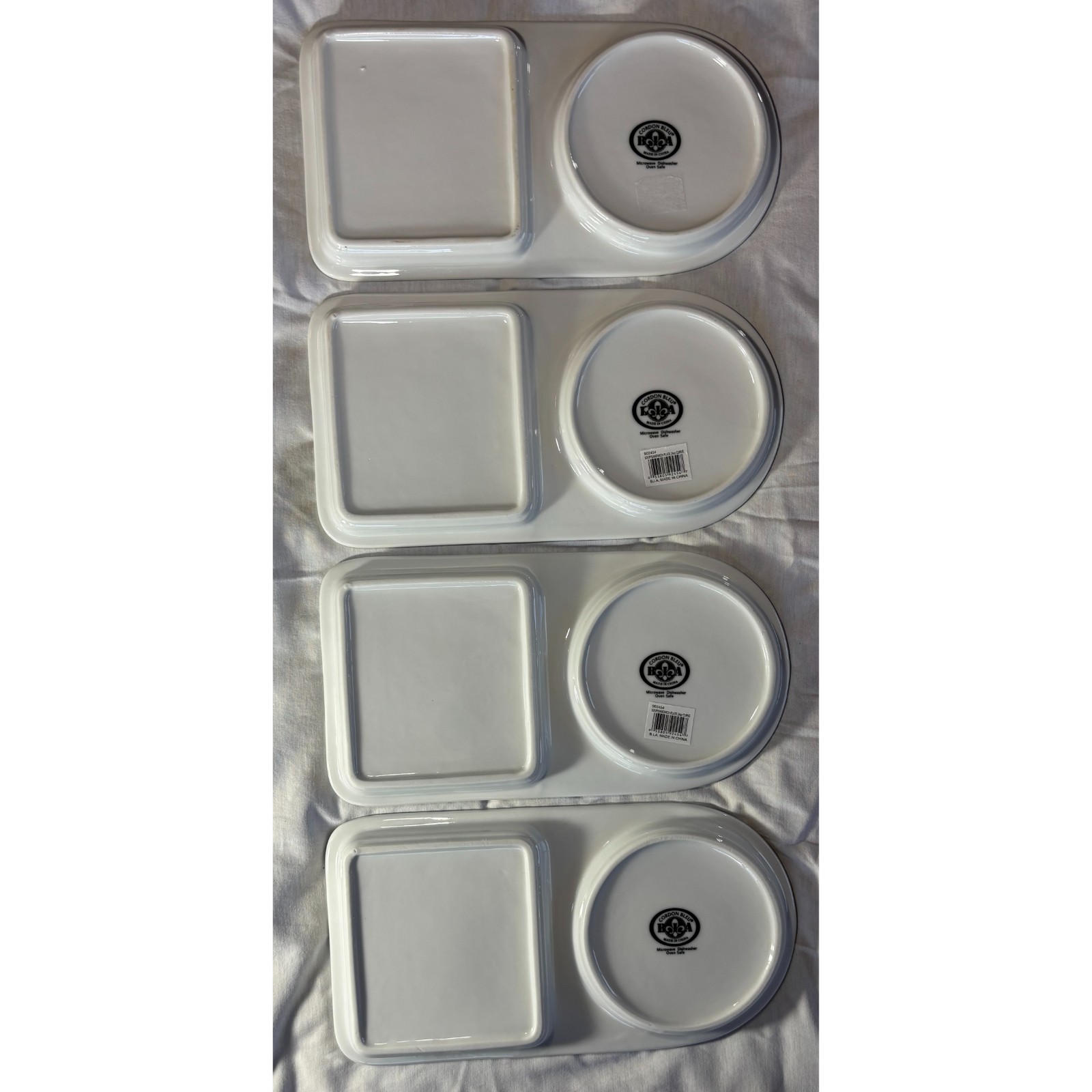 4 BIA Cordon Bleu White Divided Porcelain Soup Sandwich Plates 12 5/8″ x 6 5/8″