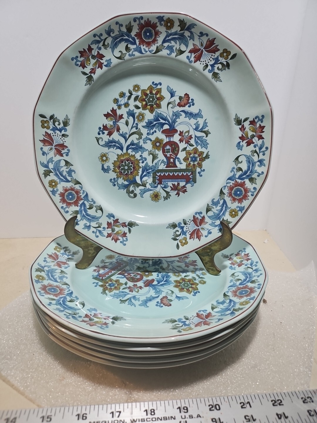 Adams Calyx Ware Saraband Dinner Plate Red and Light Green SET OF 6