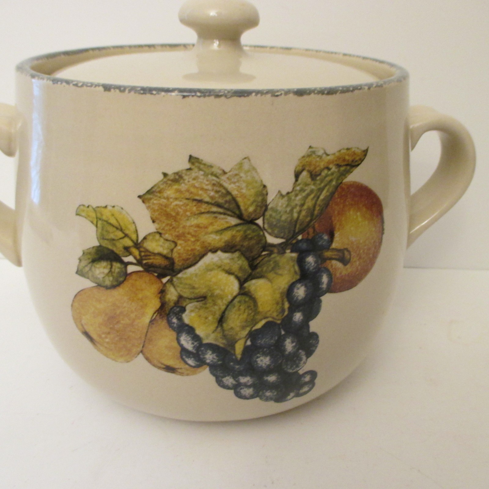 Vtg Home And Garden Fruit 2005 Party Ltd Stoneware Soup Bean Pot 2 Quart