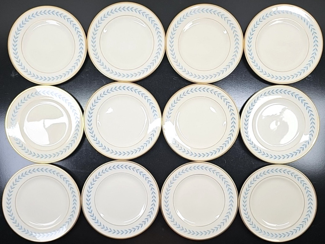 12 Syracuse China Sherwood Bread Plate Set Vintage Old Ivory Blue Laurel MCM Lot