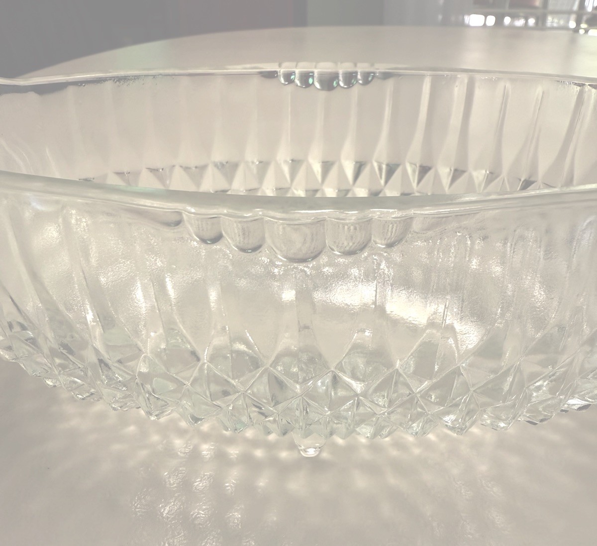 Vtg Indiana Glass Co Pressed Clear Glass Diamond Quilt Pattern Footed Oval Bowl