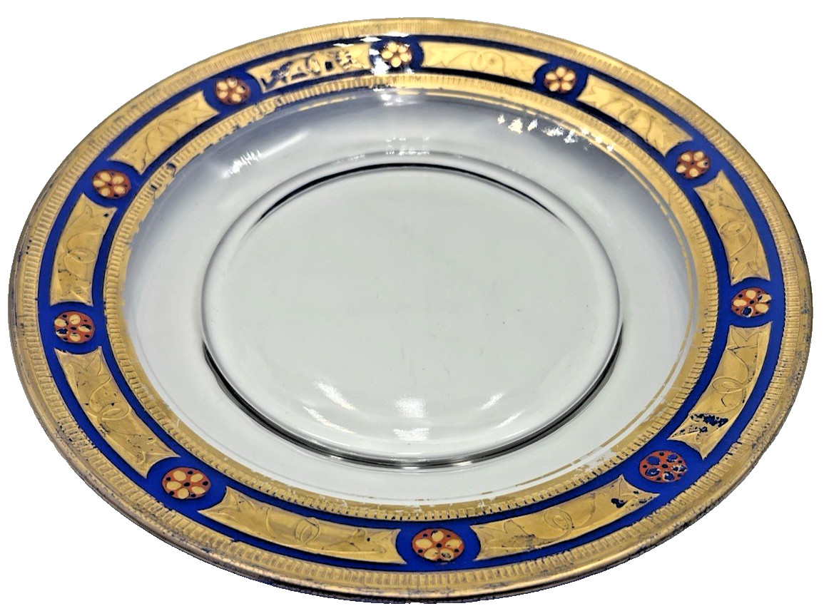 Antique Bohemian Cobalt & Gilt Glass Dessert Plate c.1900 Neoclassical