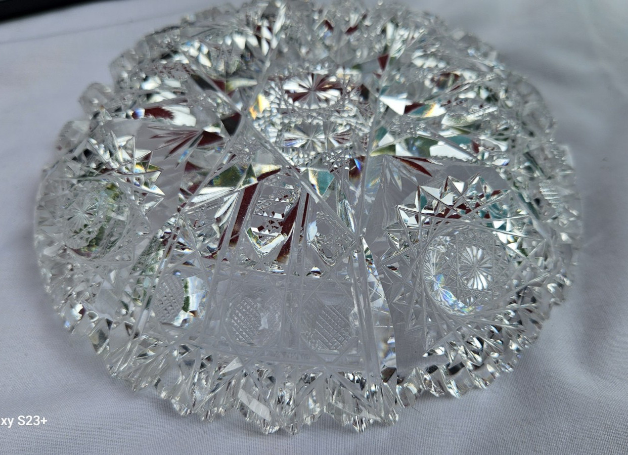 ABP Signed J. Hoare, Pattern Sparkler American Brilliant Cut Glass Small Dish