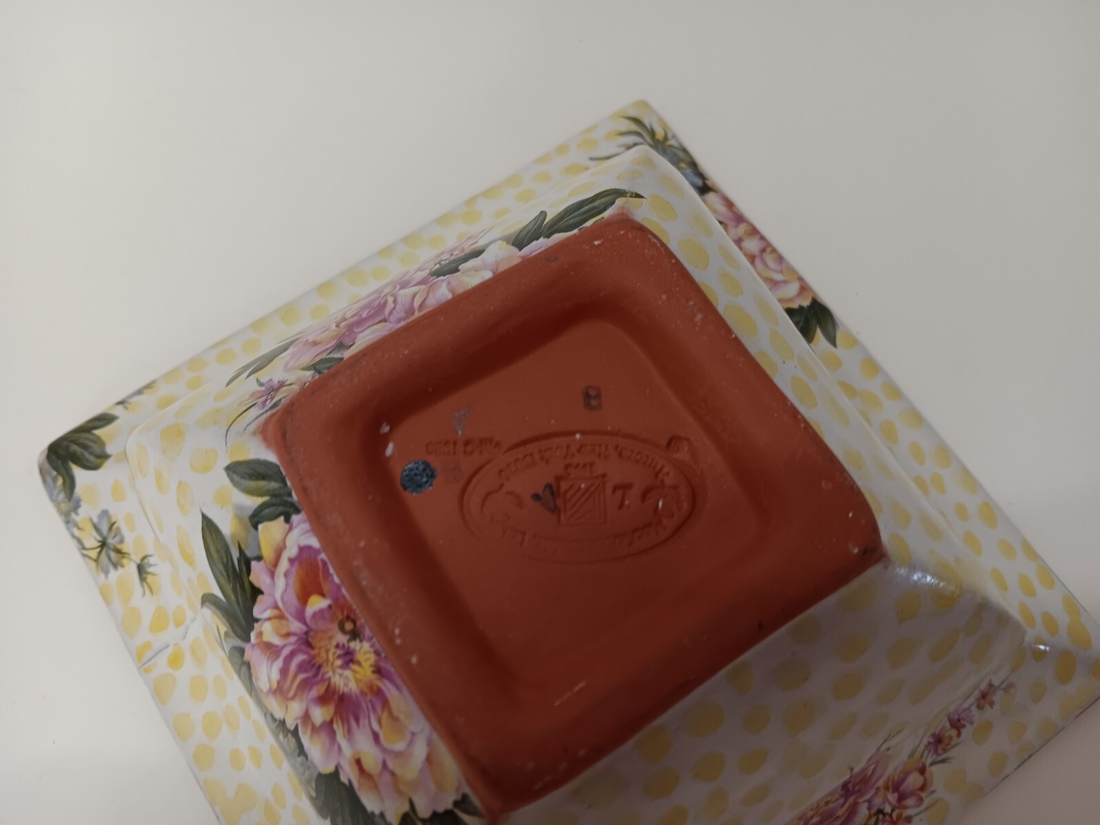 MacKenzie Childs Torquay Palm and Devon / Buttercup Bowl Dish 6″ square EUC!
