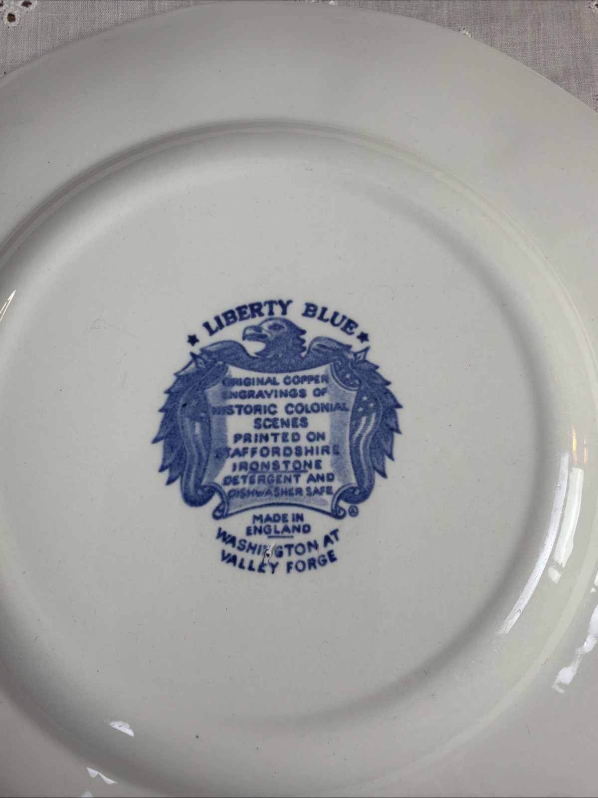 Staffordshire Liberty Blue Luncheon Plate George Washington@Valley Forge 8 3/4”