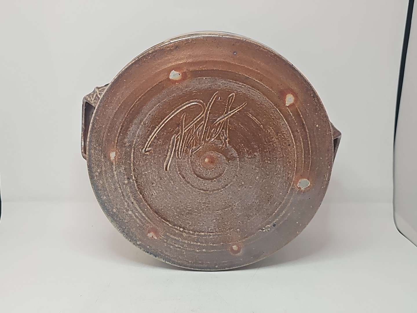 Hand Thrown Art Pottery Stoneware Casserole No Lid Brown Glaze Flowers Signed