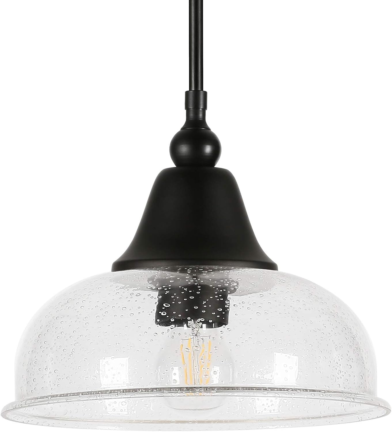 Modern Blackened Bronze and Seeded Glass Pendant Light for Kitchen, Dining Room,
