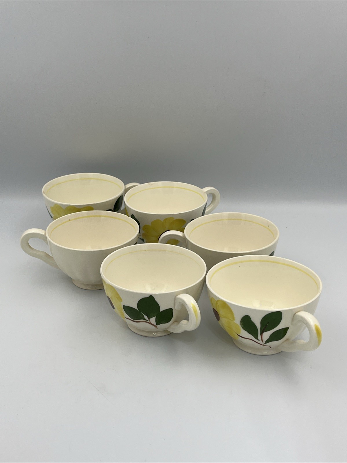 Blue Ridge Pottery Yellow Nocturne Set Of 6 Tea Cups & Saucers 3 Cups Have Chip