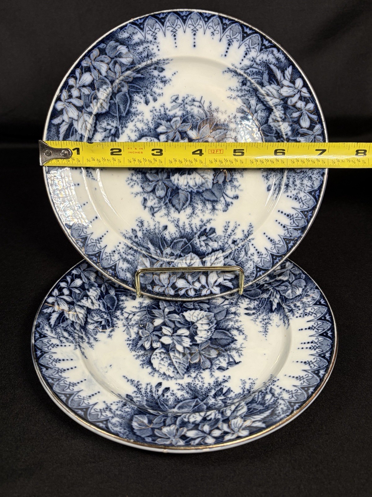 2 Antique Rare K G Keller Guerin Luneville France VILOETTE Flow Blue 7” Plates