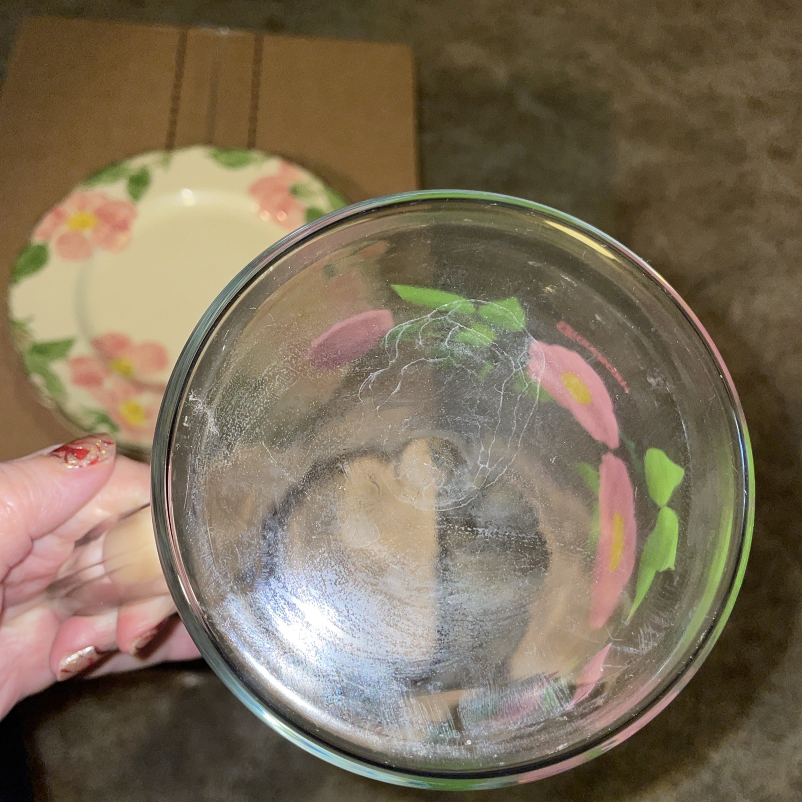 Vintage Franciscan Desert Rose Clear Glass Pink Flower 7.75 in Cocktail Pitcher