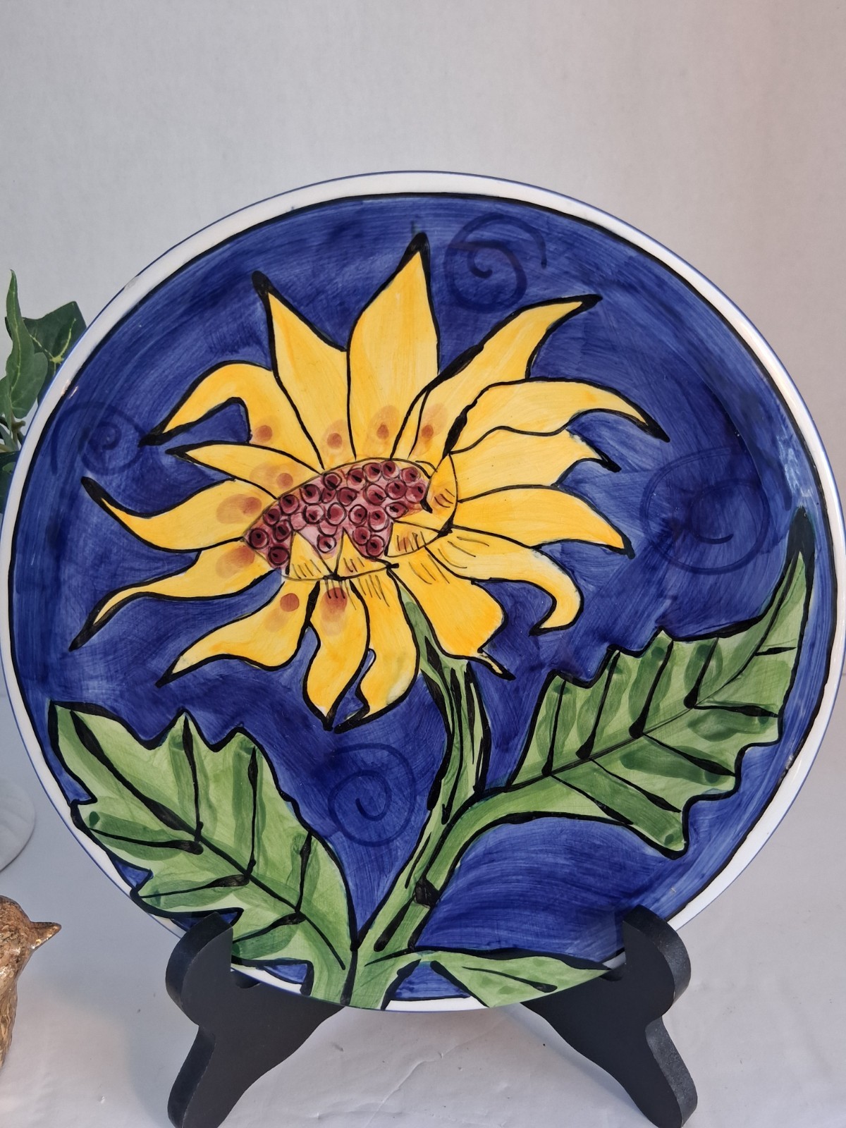 Vintage “Tika Lotus International” Brand Sunflower Plate; Cobalt Blue & Yellow