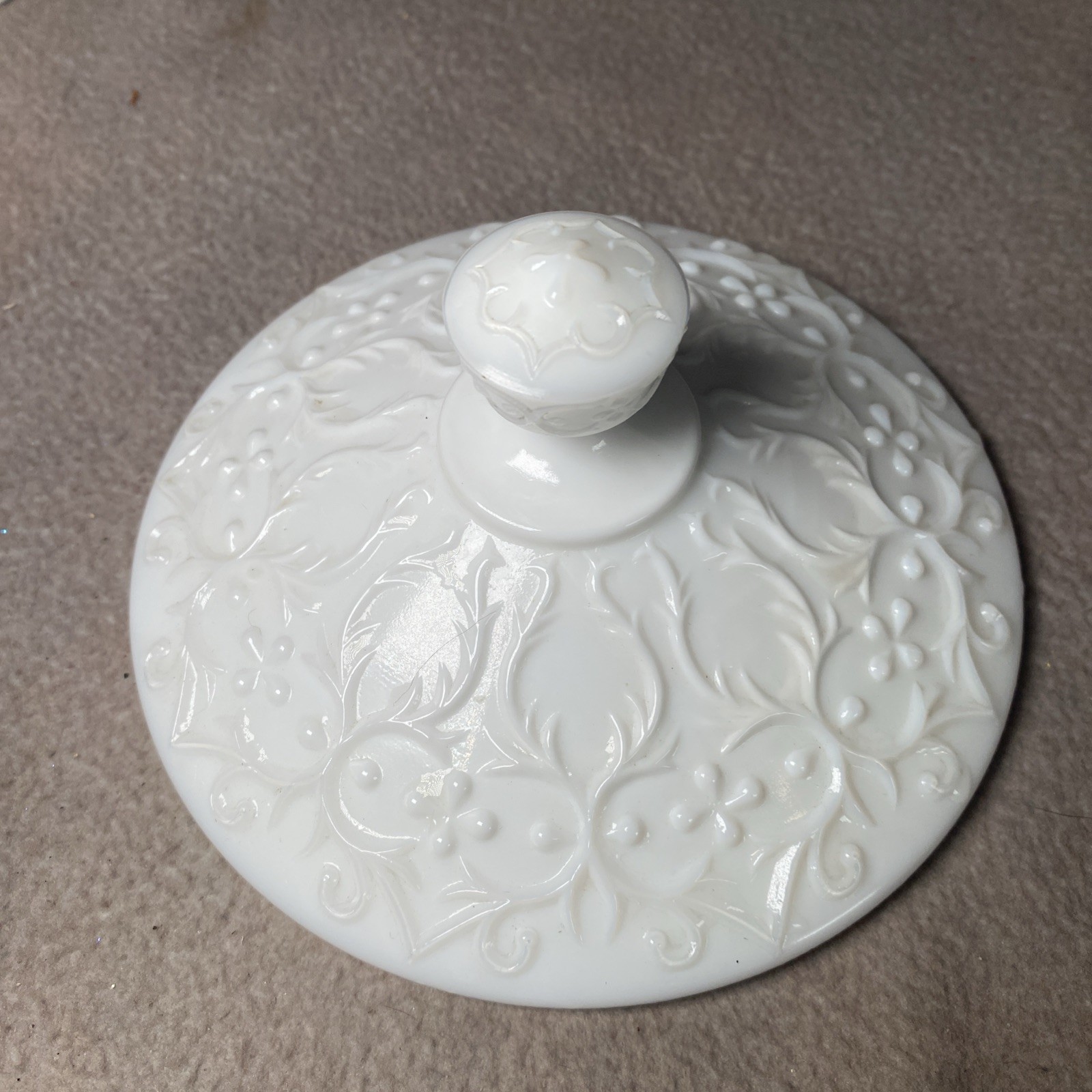 Fenton Milk Glass Silver Crest Spanish Lace Pedestal Candy Server w/ Lid