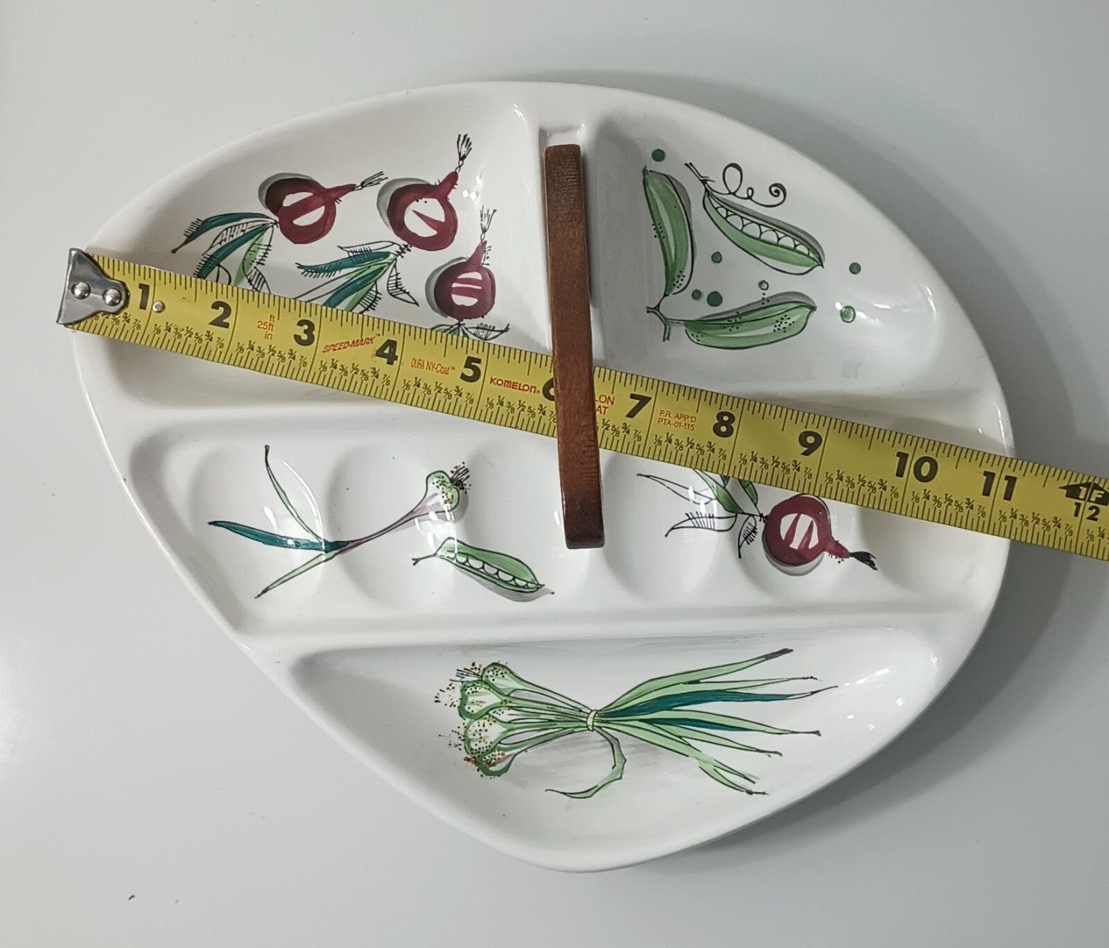 Crudité Platter Divided Serving Plate Vegetable Platter Wooden Handle MCM
