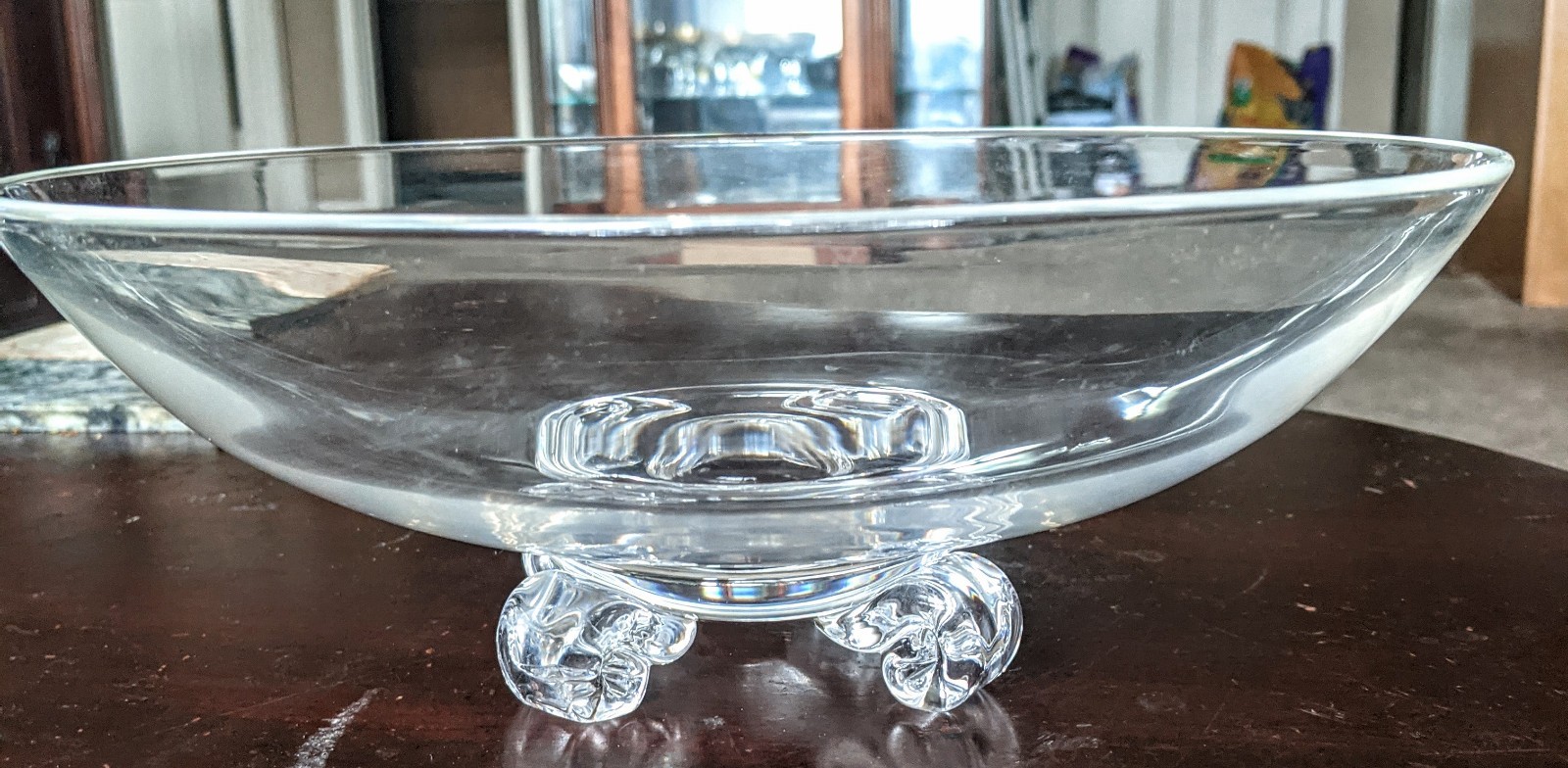 Vintage Steuben Art Glass Crystal Scroll Footed Bowl John Dreves Signed 11″