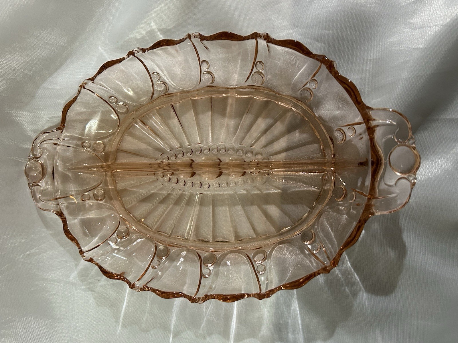 Vtg Pink Depression Glass Oyster and Pearl Divided Relish Tray Anchor Hocking