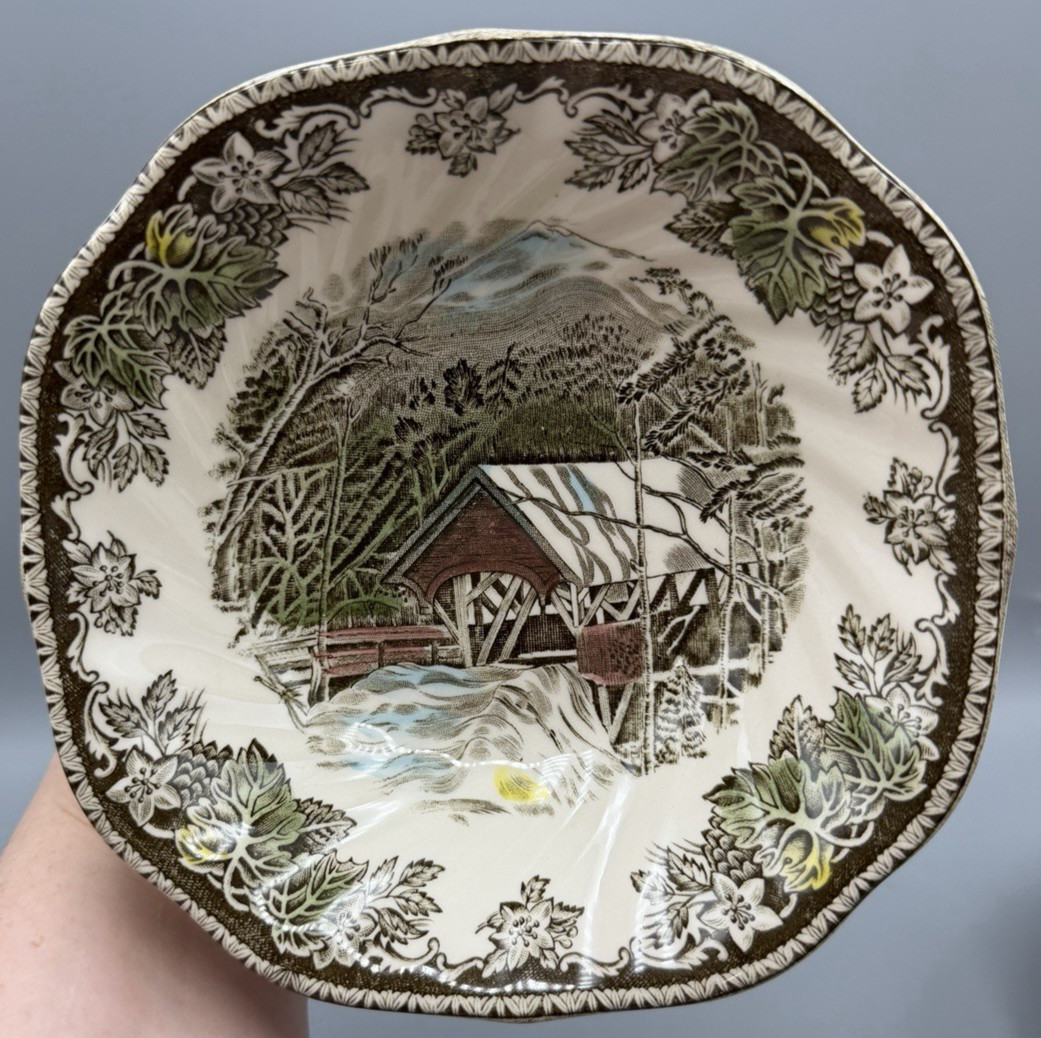 4 Johnson Bros The Friendly Village Covered Bridge Square Cereal Soup Bowls