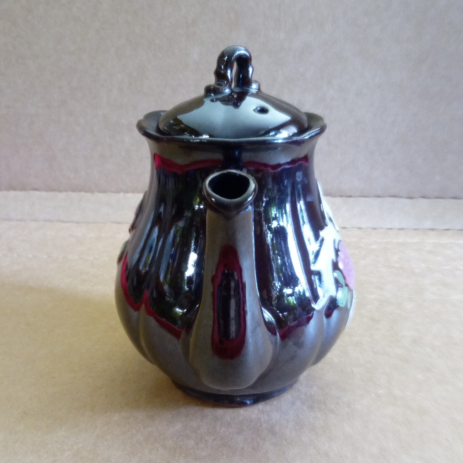 Made in occupied Japan Glossy Brown Ceramic Floral Art Pottery Tea Pot