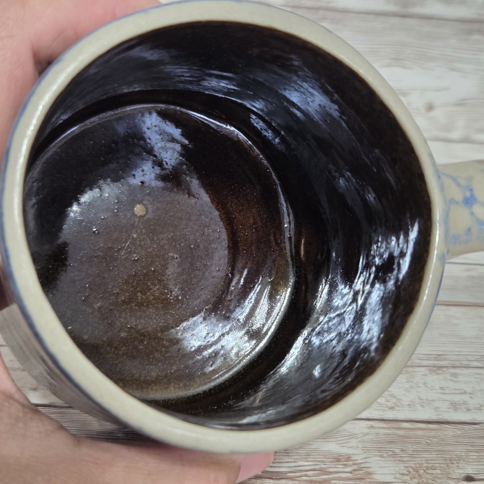 Vintage Beaumont Brothers Pottery Blue Spongeware Coffee Mug Salt Glaze