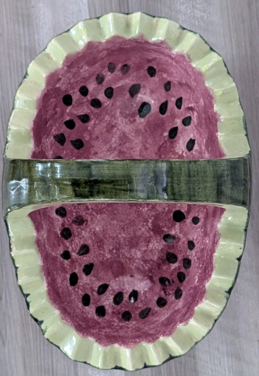 Vintage Handpainted Ceramic Watermelon Serving Bowl 11” – *Read*