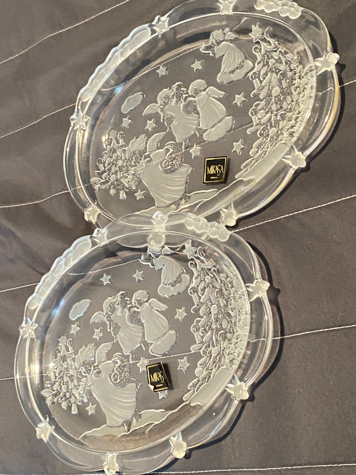 Pair Mikasa Japan Crystal Angel Candy Dishes Gold Trim Holiday Christmas Serving