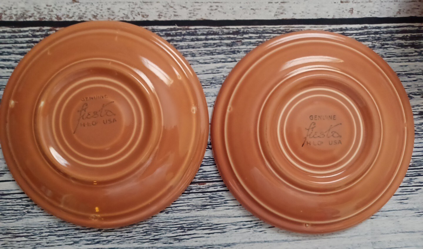 PAIR-VINTAGE HLC FIESTA 1950-1959 ROSE TEACUPS & SAUCERS EXCELLENT CONDITION