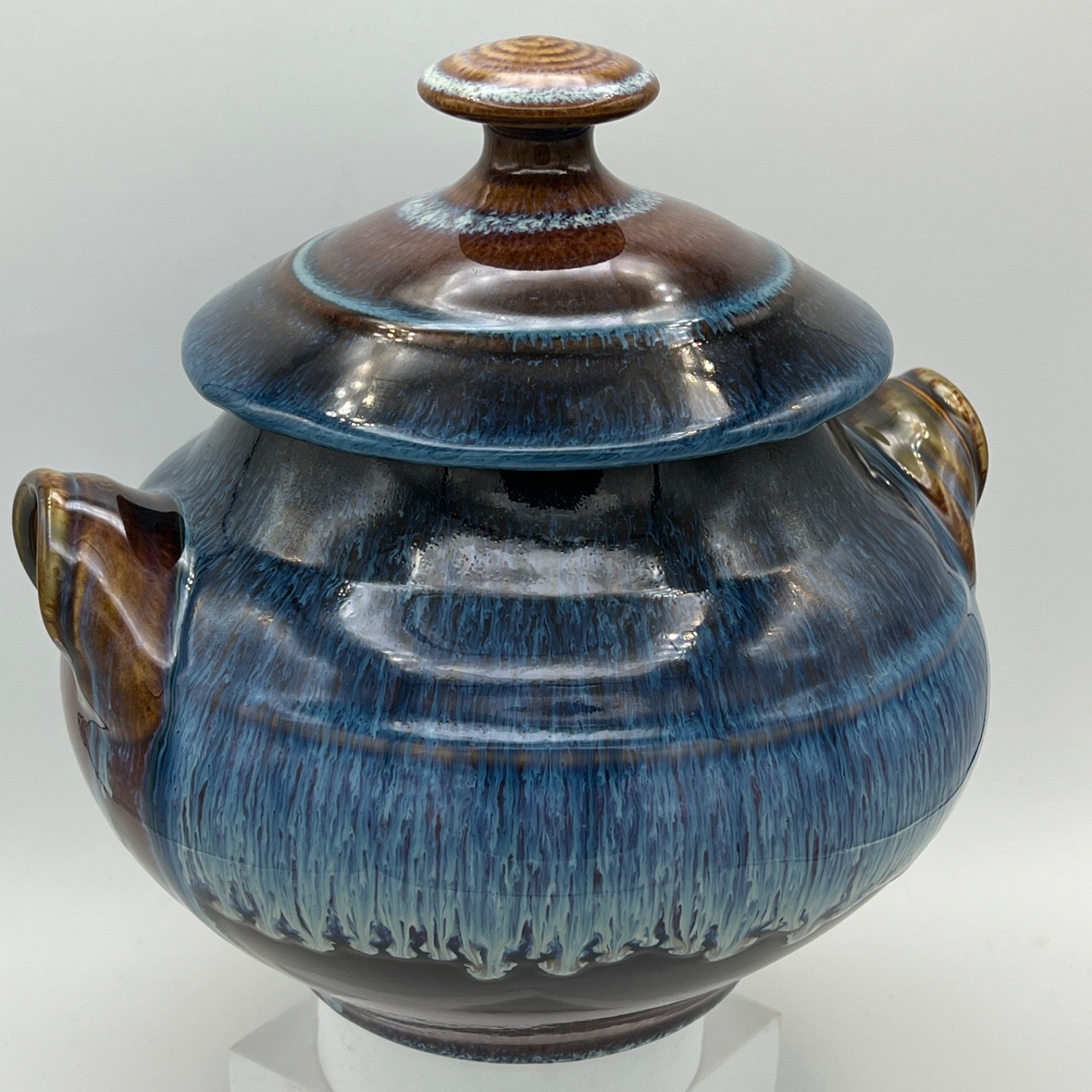BILL CAMPBELL Studio Art Pottery Porcelain Jar Blue Drip Glaze RARE MINT
