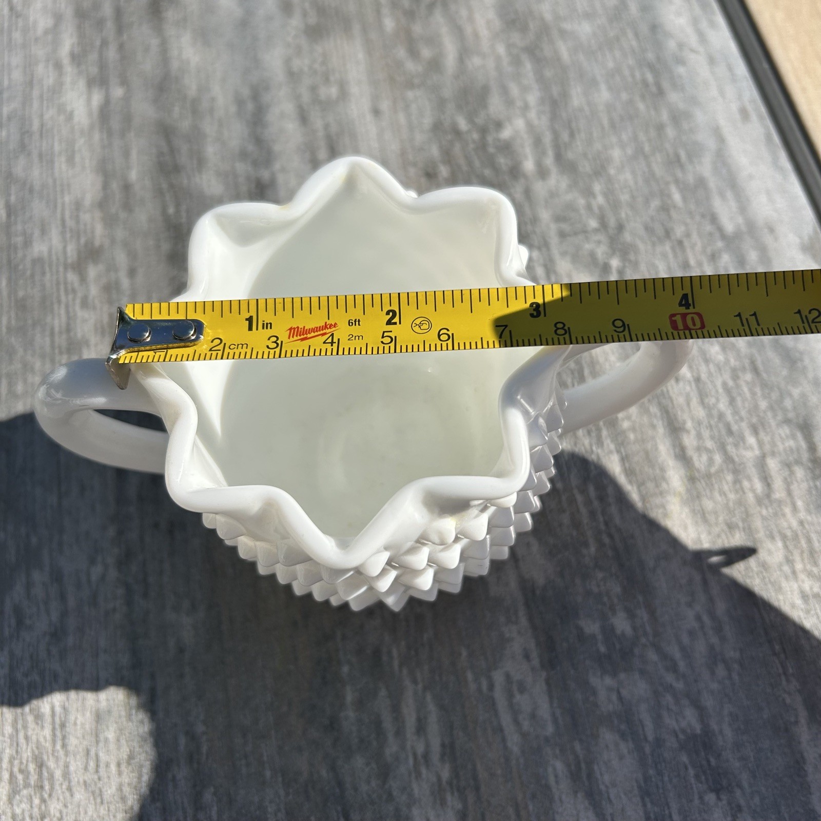 Vintage Fenton Hobnail Milk Glass Sugar Bowl Star Shape Open Double Handle 3906