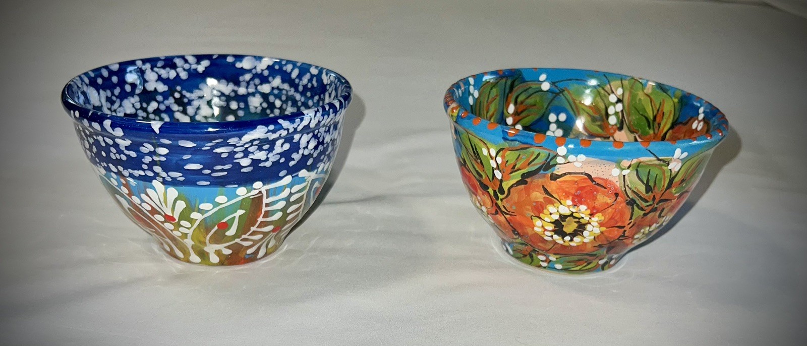 Hand Painted Artisan Crafted Ceramic Folk Art Floral Abstract Coffee Tea Cups 2