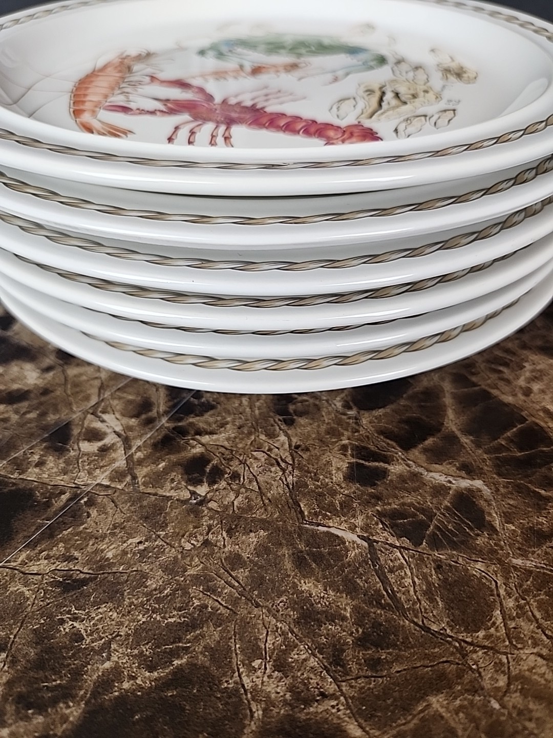 Set Of 6 Ljungberg Coquillage Salad Plates 7 7/8″ Seafood New Orleans