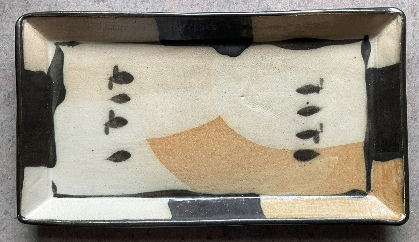 TERRY GESS :: STUDIO ART POTTERY 11”x 6” ABSTRACT TRAY Earthtones Signed NC USA