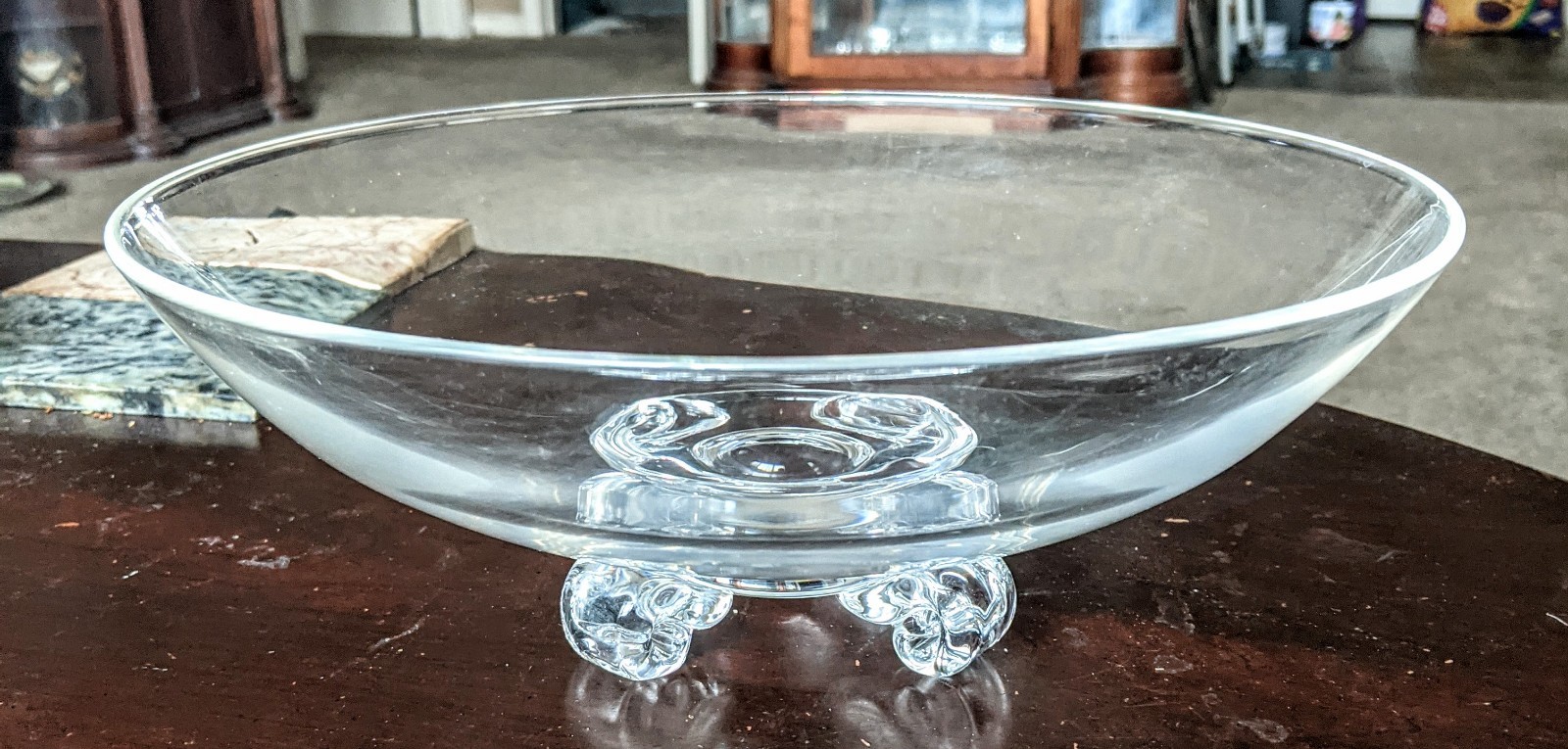 Vintage Steuben Art Glass Crystal Scroll Footed Bowl John Dreves Signed 11″