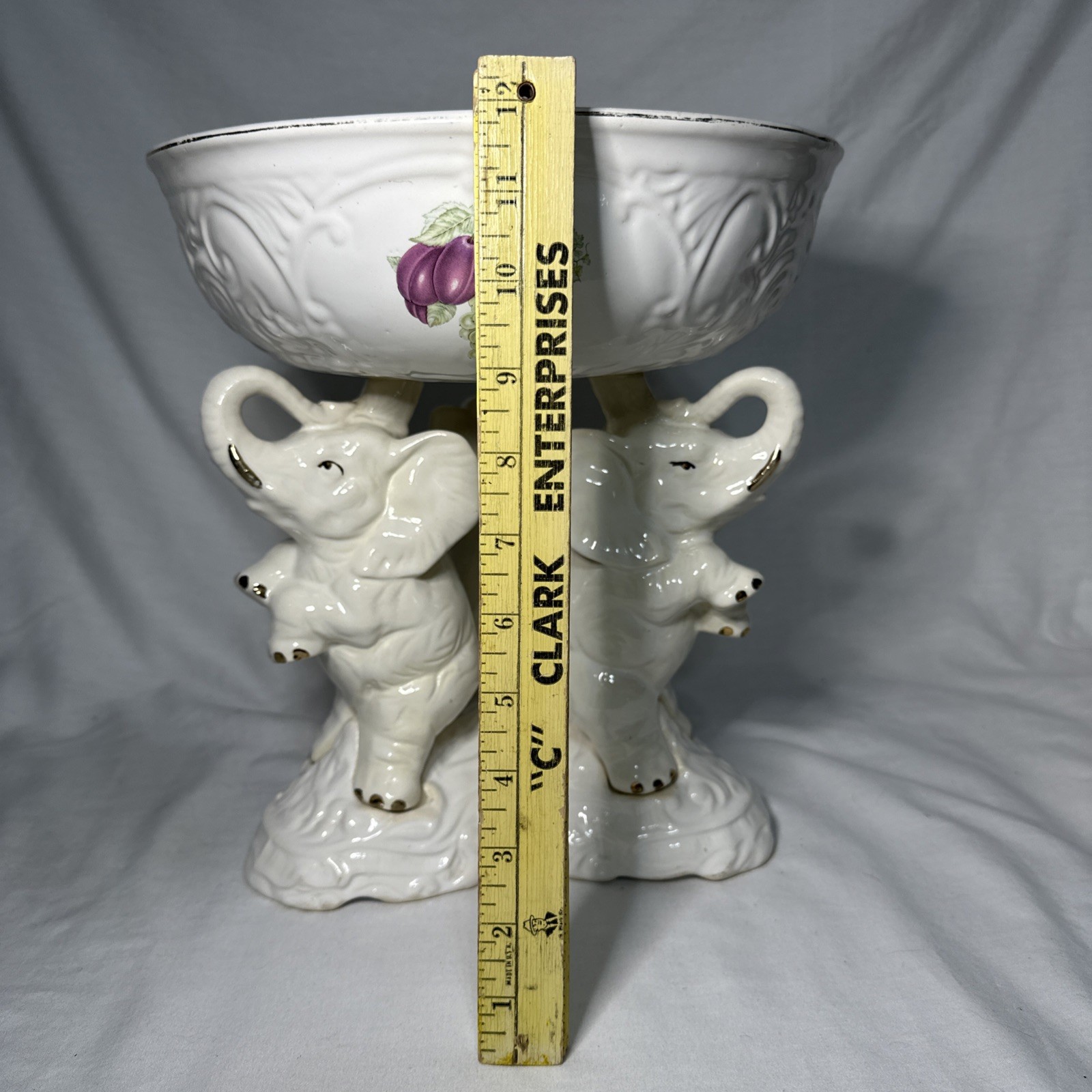 Elephant Pedestal Bowl Ceramichrome 1977 Trunk Up Ceramic 12″ Tall/11″ Diameter