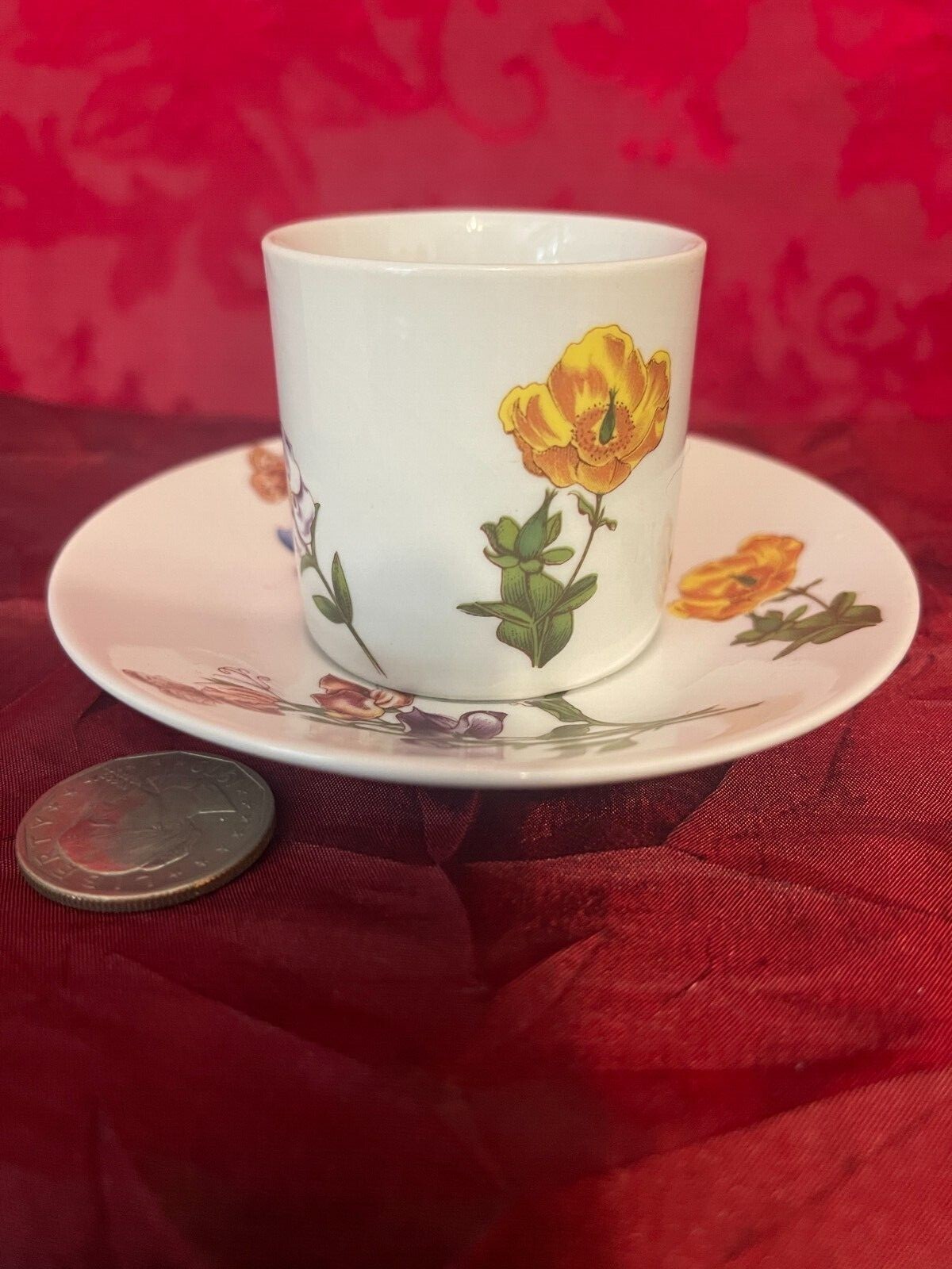 Vintage Cordon Bleu BIA Floral Demitasse Cup & Saucer Custom Made Hand Decorated
