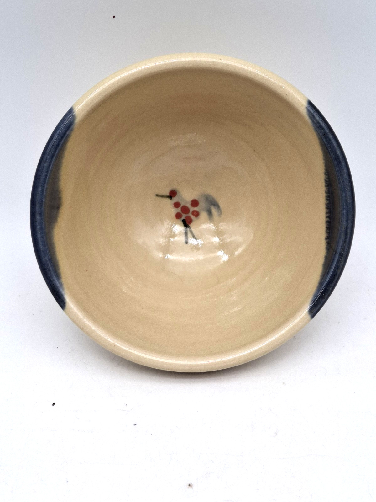 2 Mucros Bird Pottery Bowls Hand Thrown Ireland Spotted Tan Grey Blue Drip 4 5.5